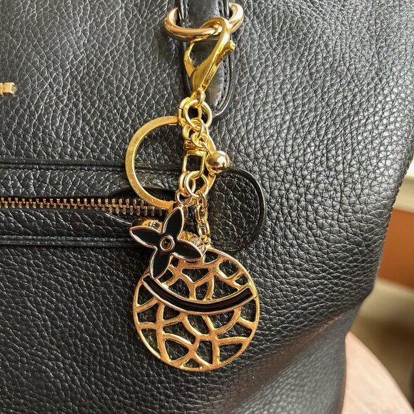 New GEO CLOVER Bag Charm Black Gold Tone - Picture 5 of 7